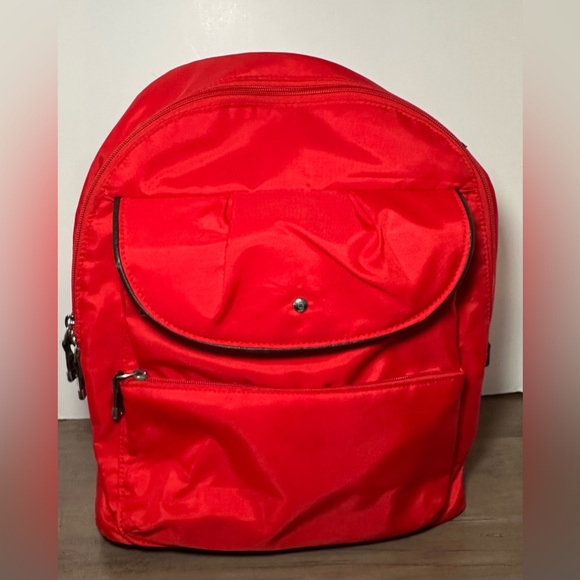 Baggallini Mid-Size Nylon Backpack Bag Ref w/ Pockets Orange Lined Travel School - Picture 1 of 14